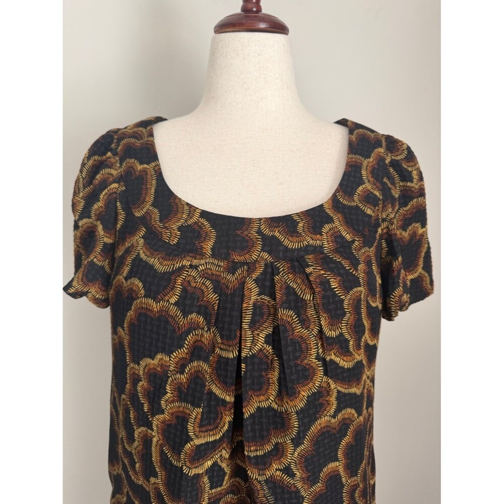Trina Turk Silk Dress Size 6 Black Gold Print Shift Mini Made in USA - Picture 4 of 9